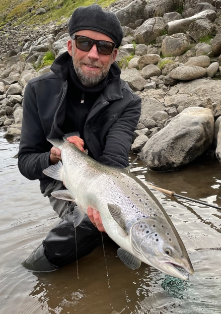 Nils with a bright female salmon Nils with a bright female salmon